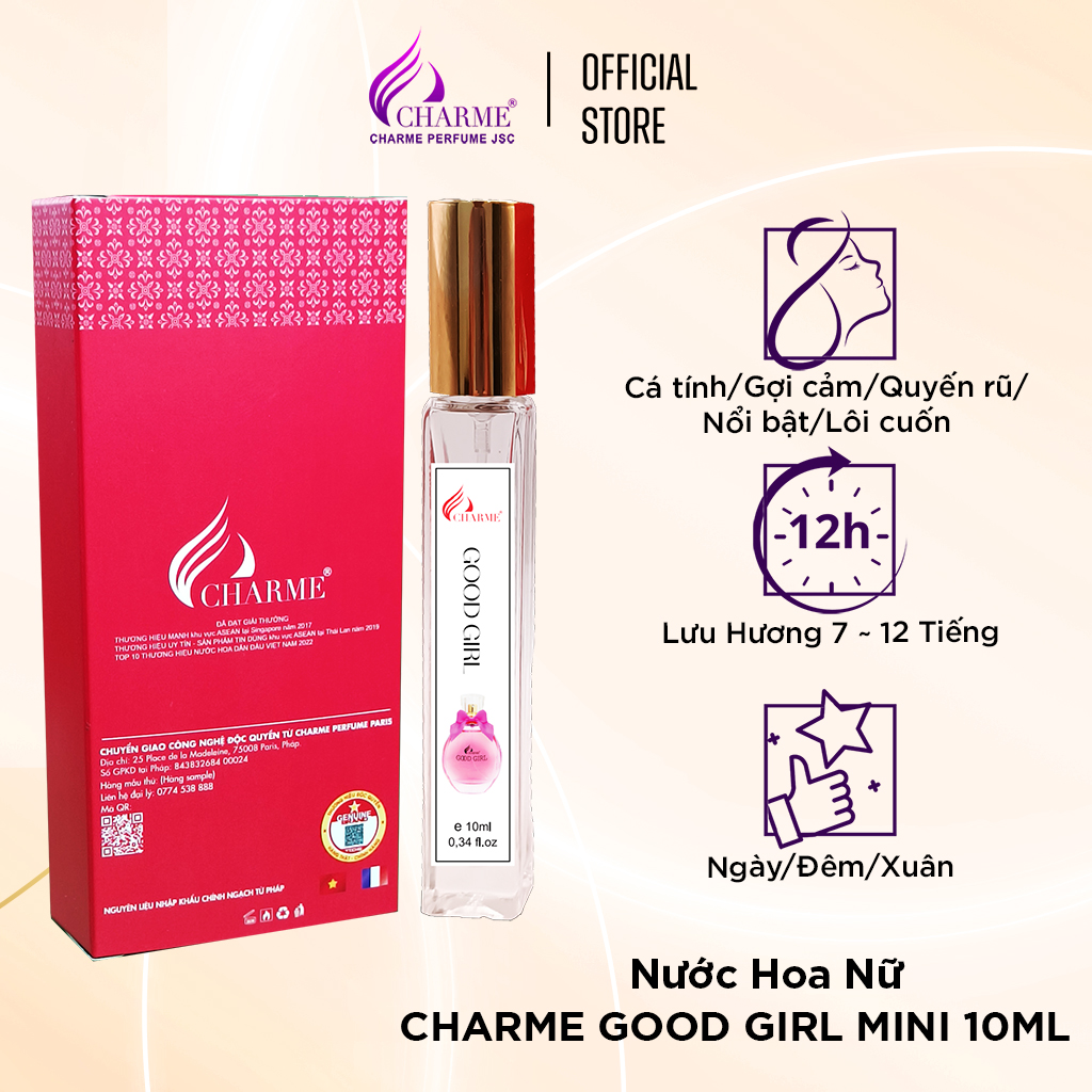 Nước hoa nữ cao cấp Charme Good Girl 10ml chai Test mini đem đến cảm giác ly kỳ, huyền bí khiến mọi người khám phá