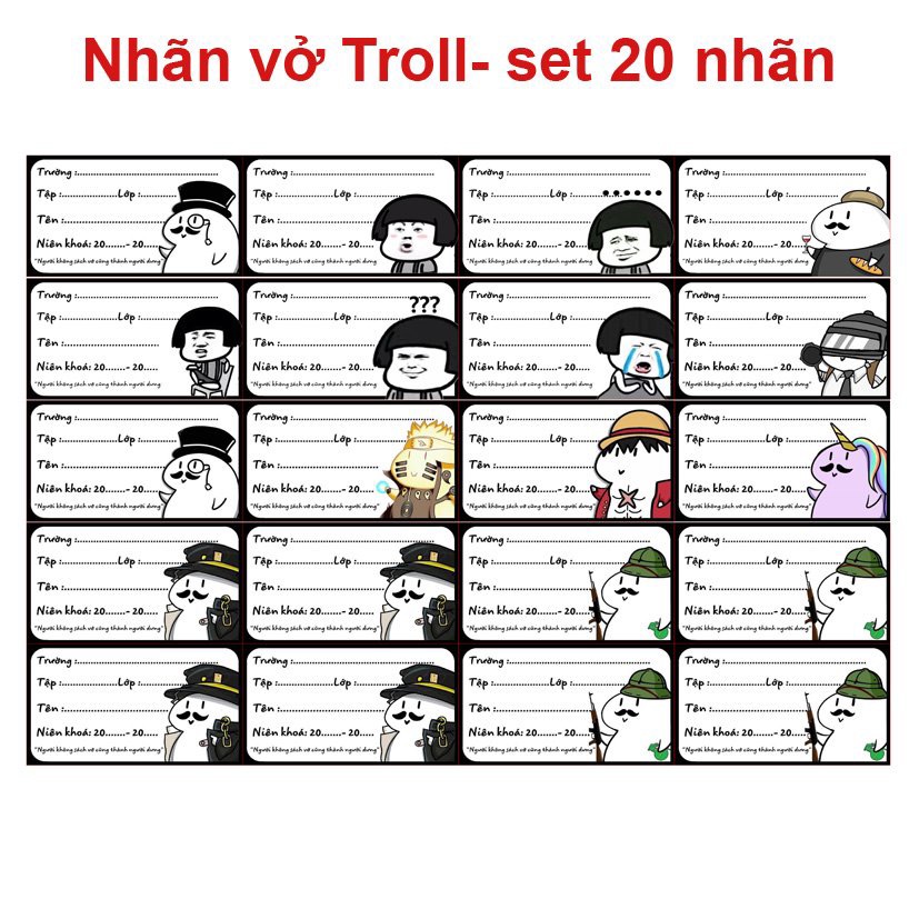 Nhãn vở troll meme 40 cái / nhãn dán hình meme troll