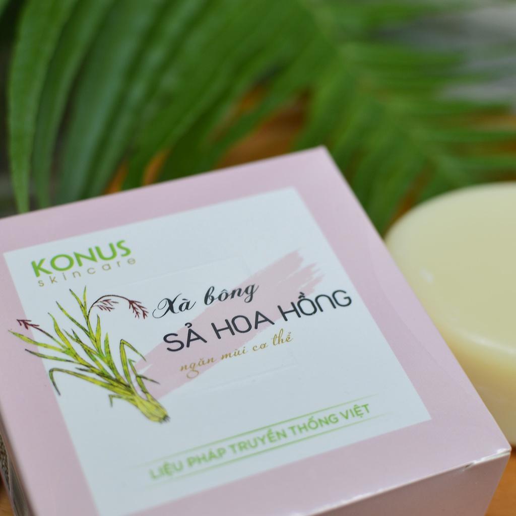 Konus Sả Hoa Hồng 100g - Xà bông thiên nhiên tinh dầu Sả & Hoa Hồng kết hợp dầu dưỡng, giúp làm sạch da, dưỡng