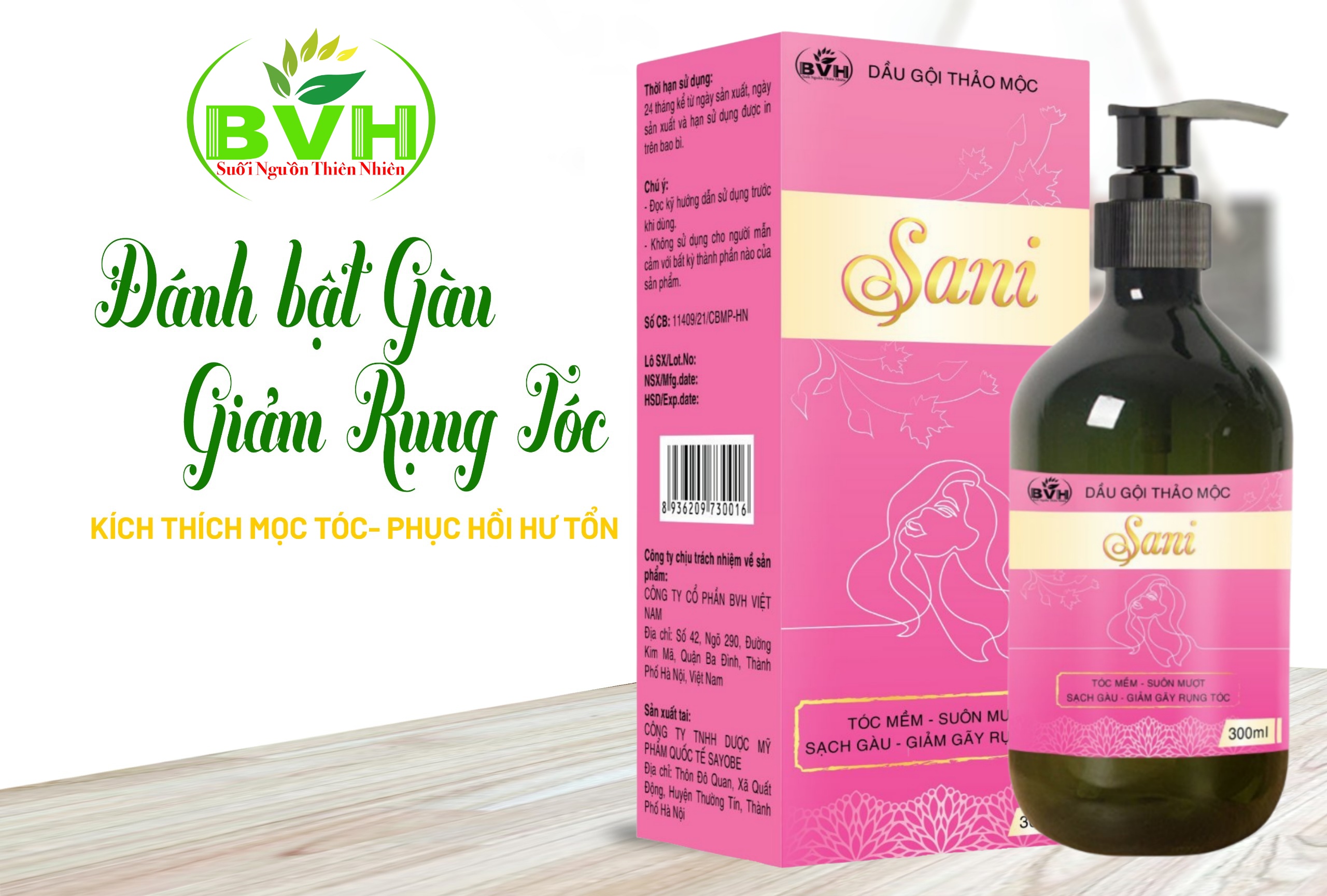 Dầu gội dược liệu Thảo Mộc SaNi - Ngăn ngừa nấm da đầu, gàu, Kích Mọc Tóc