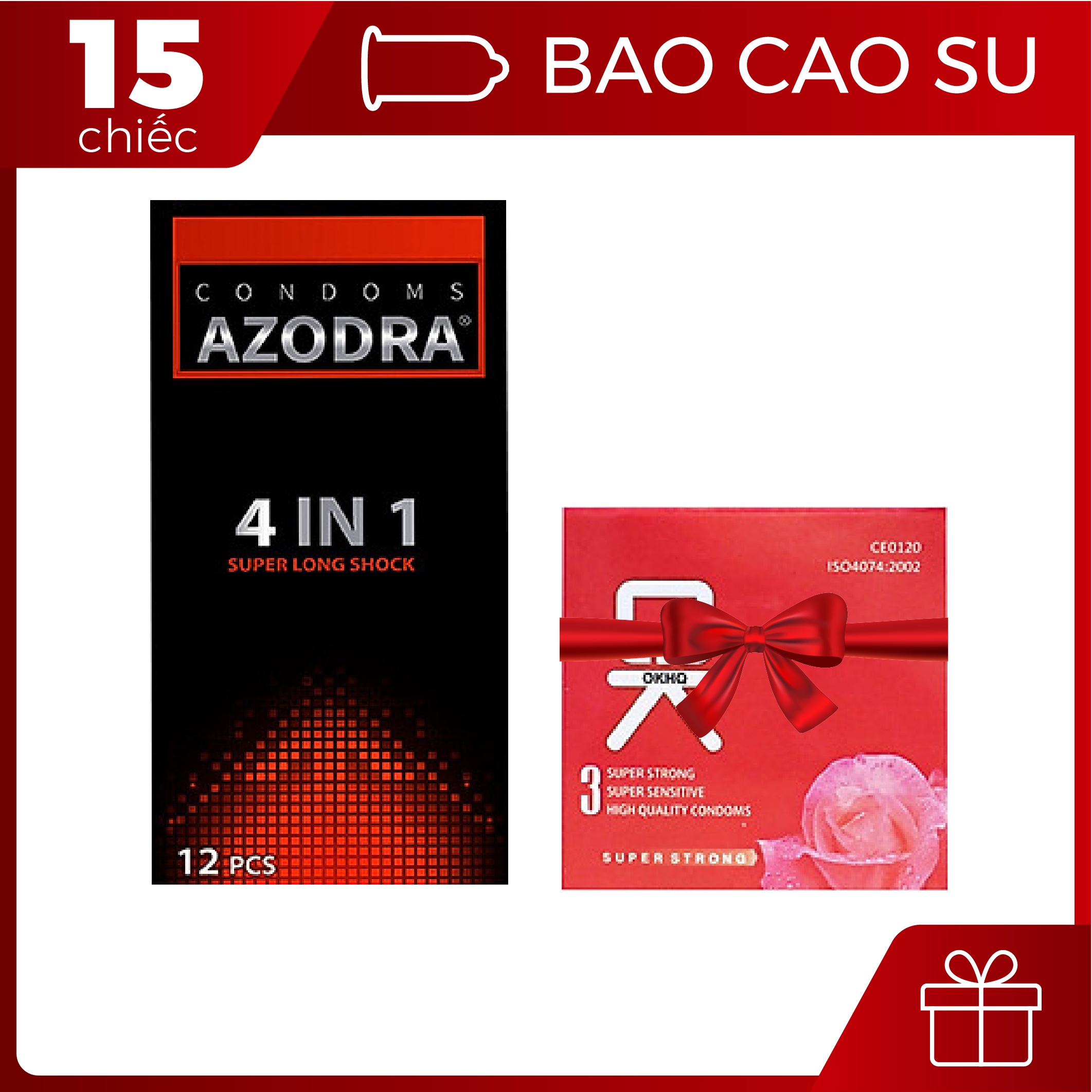 Bao Cao Su Azodra Gân Gai (15 chiếc) + Tặng bao cao su Ok không mùi (hộp nhỏ)