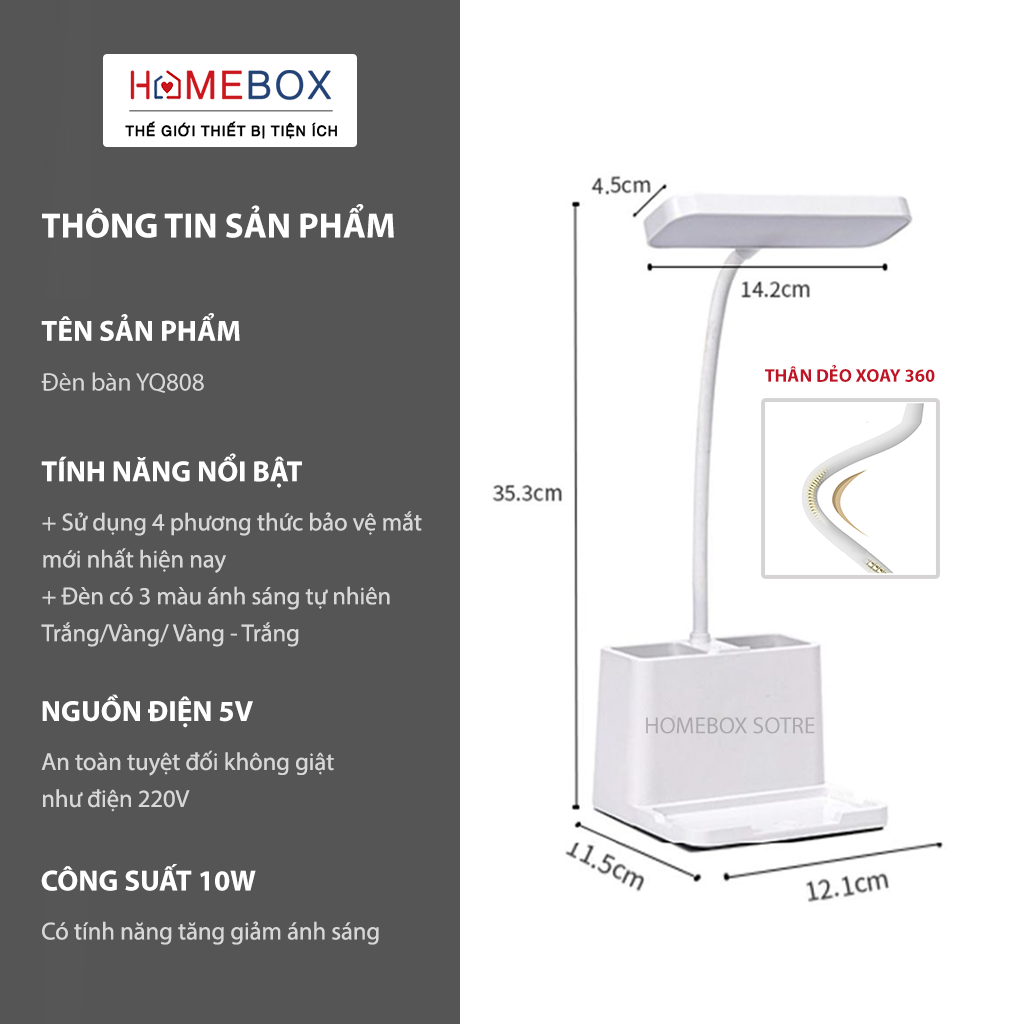 Đèn Học, Đọc Sách, Làm Việc - 3 Chế Độ Sáng Bảo Vệ Mắt - Đèn Bàn Học Chống Cận Thị - Hàng Chính Hãng