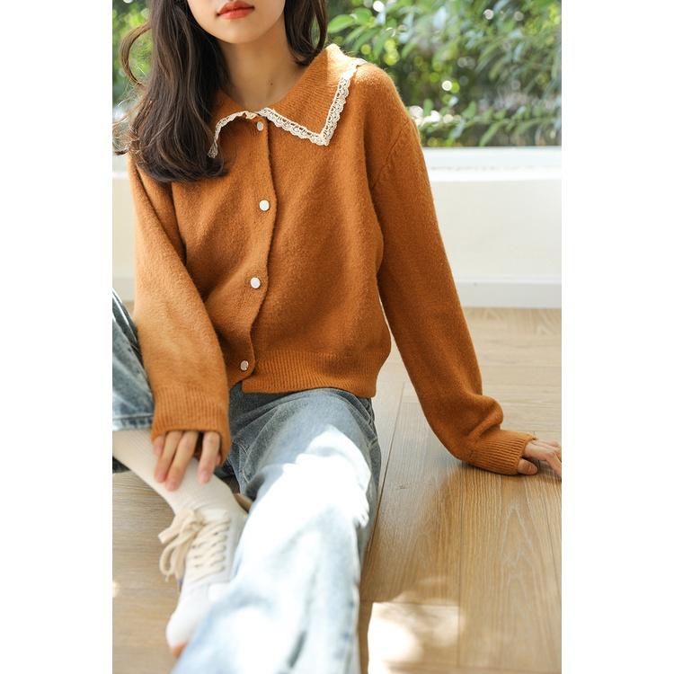 Áo Khoác Len Nữ Cam Viền Ren 788