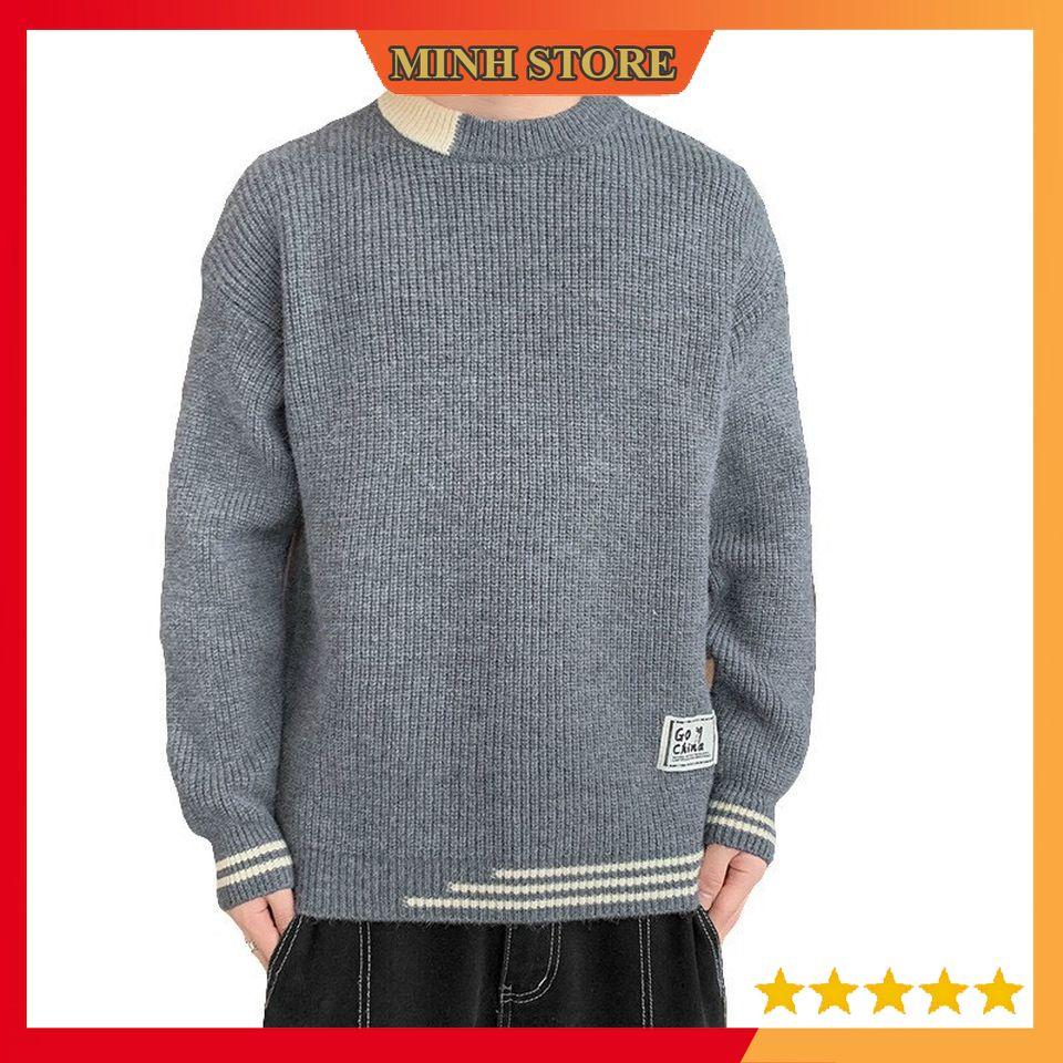 Áo len nam dài tay vá gấu cá tính, áo len nam chất liệu cao cấp phong cách trẻ trung AL06 - MINHSTORE