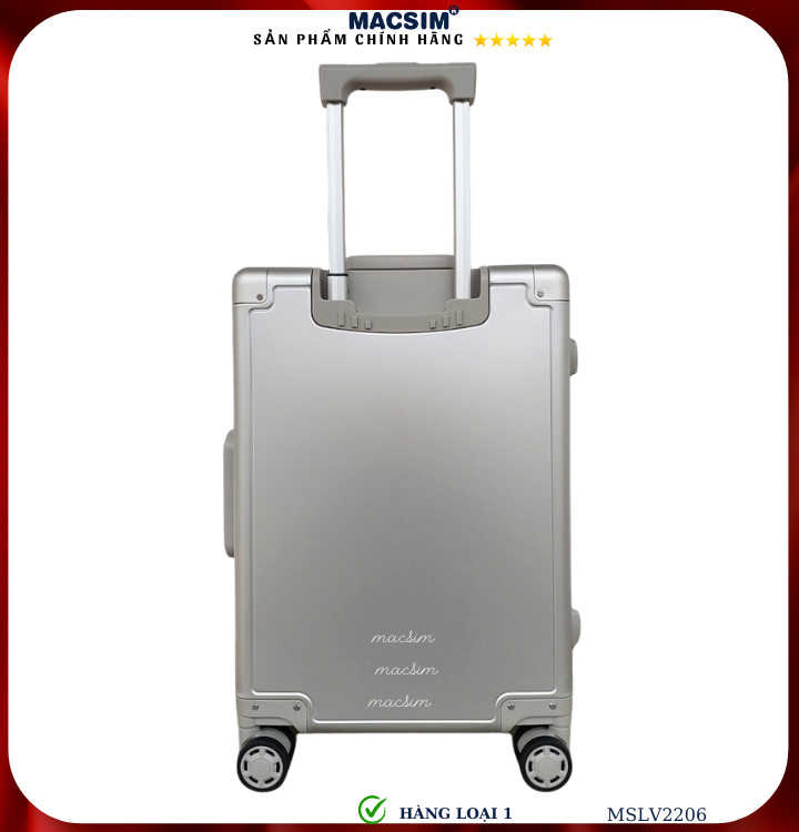 Vali hợp kim nhôm cao cấp Macsim MSLV2206 cỡ 20 inches hàng loại 1 màu bạc-đen