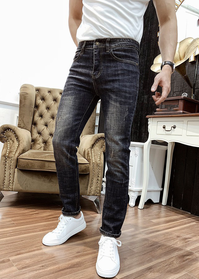 Quần Jean Nam Đen Xước Dáng Ôm DENXUOC05
