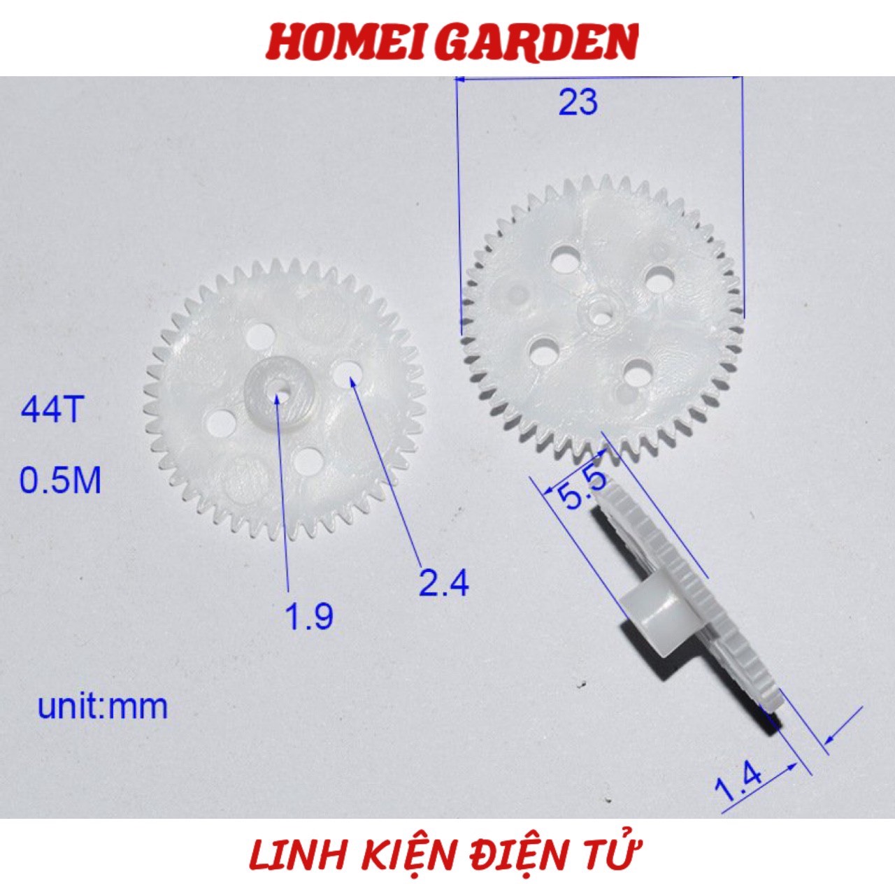 5 cái bánh răng nhựa mini 44 răng trục 2mm - HM0091