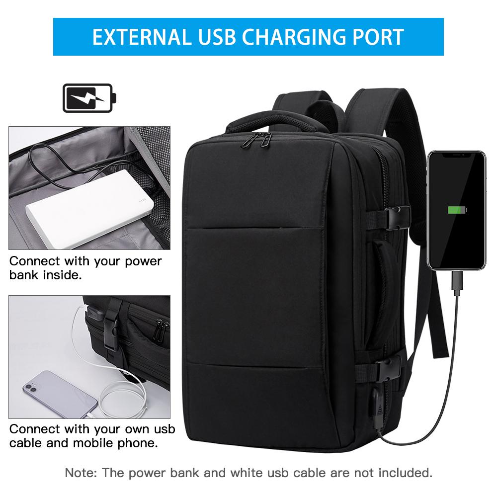 Ba lô mang theo có thể mở rộng với cổng sạc USB Ba lô du lịch Weekender phù hợp với máy tính xách tay 15,6 inch cho nam và nữ