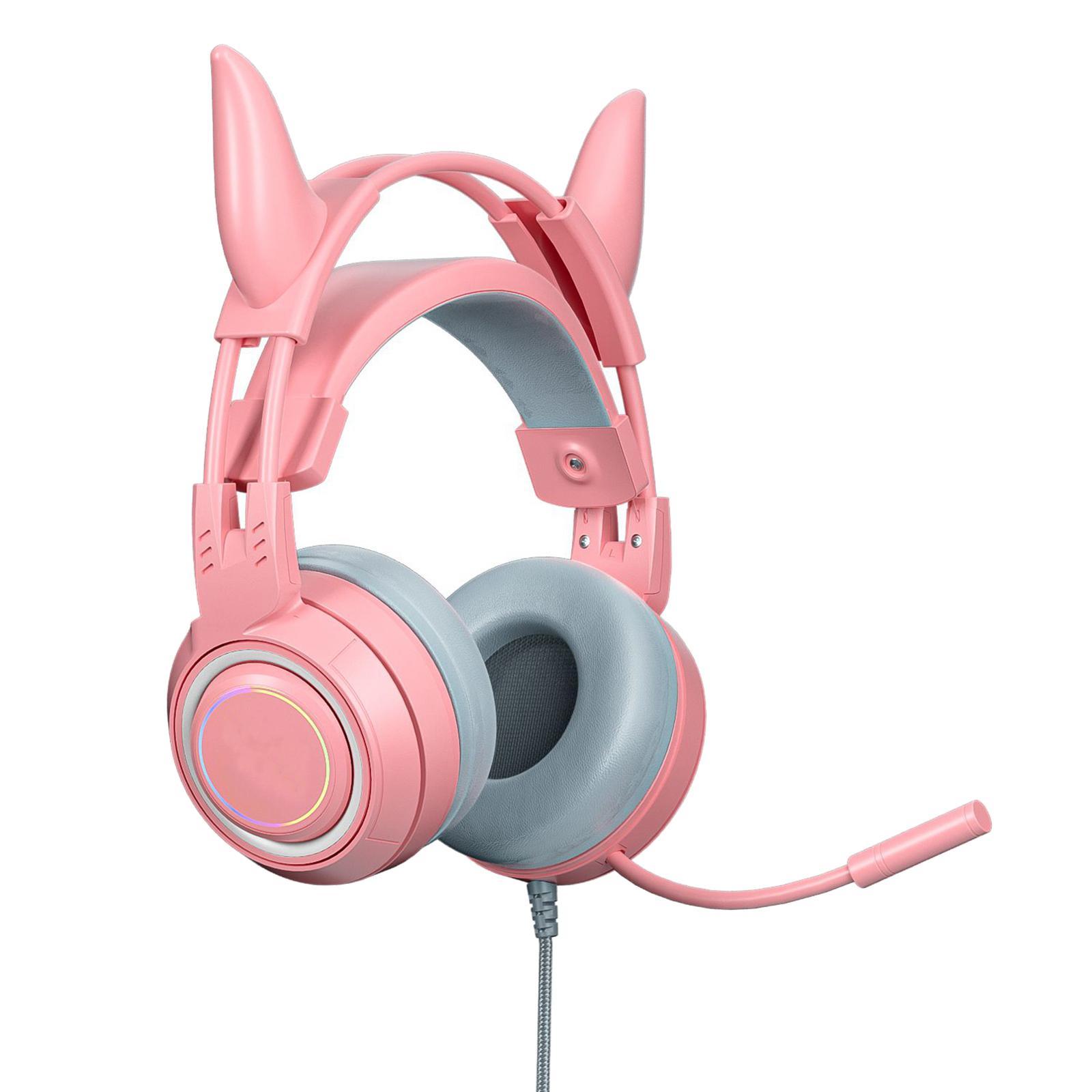 Wired Gaming Headset Lighting Adjustable Headphones for Desktop Pink B