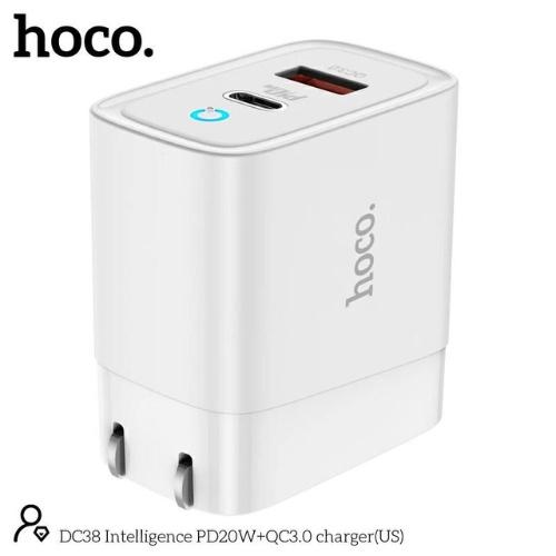 Hình ảnh Củ sạc nhanh hoco. DC38 – Hàng Chính Hãng 2 cổng ( USB + Type- C ) 3.1A, PD 20W, Q.C 3.0  hỗ trợ sạc nhanh cho điện thoại