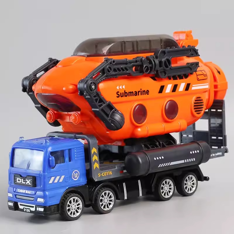 Đồ chơi xe tải chở tàu ngầm bằng nhựa ABS các khớp di chuyển mở được cốp đựng đồ