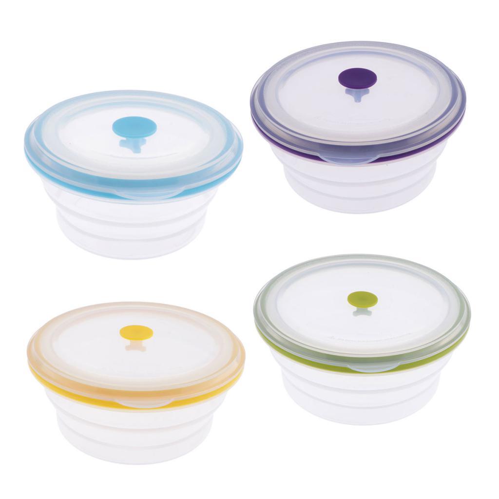 Collapsible Silicone Portable Lunch Bowl Round Folding Box Food Storage Container Organizers