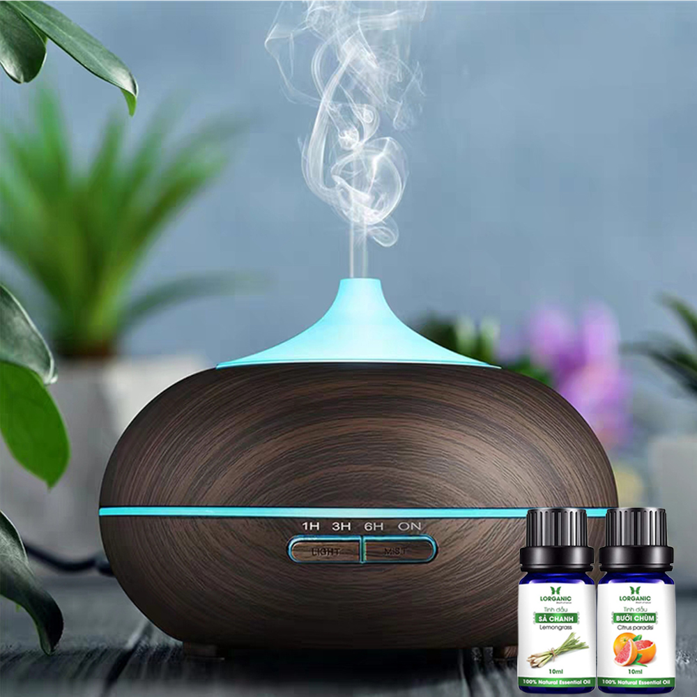 Combo máy khuếch tán/ máy xông tinh dầu Bí Ngô + tinh dầu sả chanh + tinh dầu bưởi chùm Lorganic