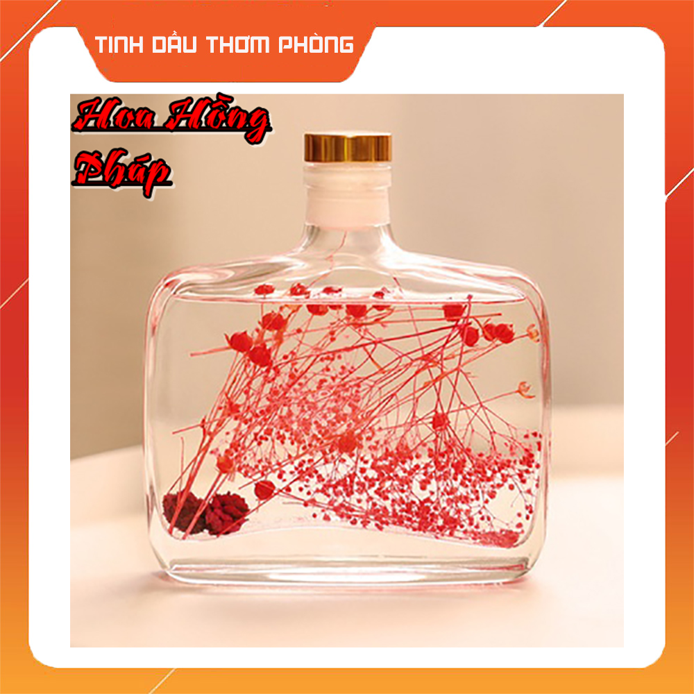 Tinh Dầu Thơm Phòng Thiên Nhiên Hoa Hồng Pháp - Mùi hương say đắm, tạo cảm giác dễ chịu 100ml Có Que Gỗ Lọ Tự Khuếch Tán