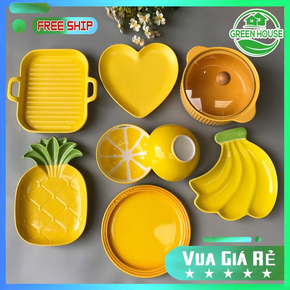 Green House - Set Bát Đĩa Màu Vàng, Bát đĩa ăn cơm ăn mì, decor bàn ăn dễ thương