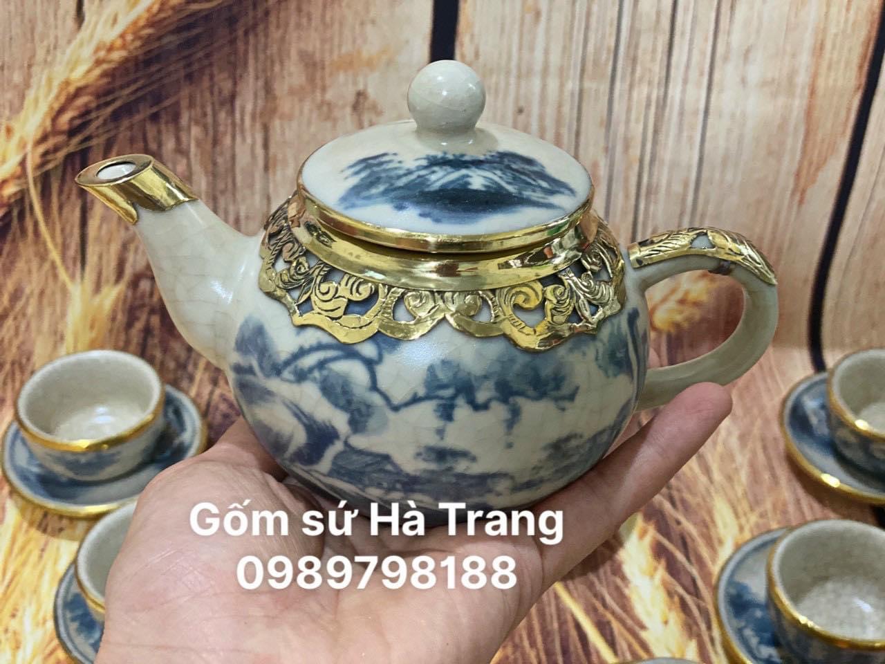 Bộ trà gốm sứ Bát Tràng cao cấp men rạn  dung tích 300ml