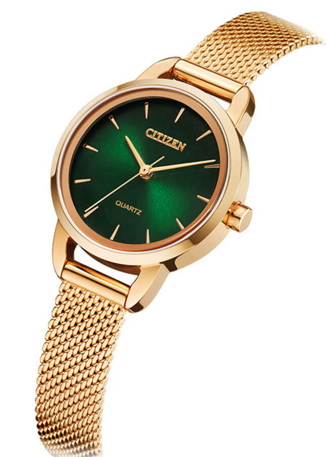 Đồng Hồ Nữ Citizen Pin (Quartz) EQ3003-50W (26mm) - Dây Kim Loại - Kính Khoáng - Mặt Xanh