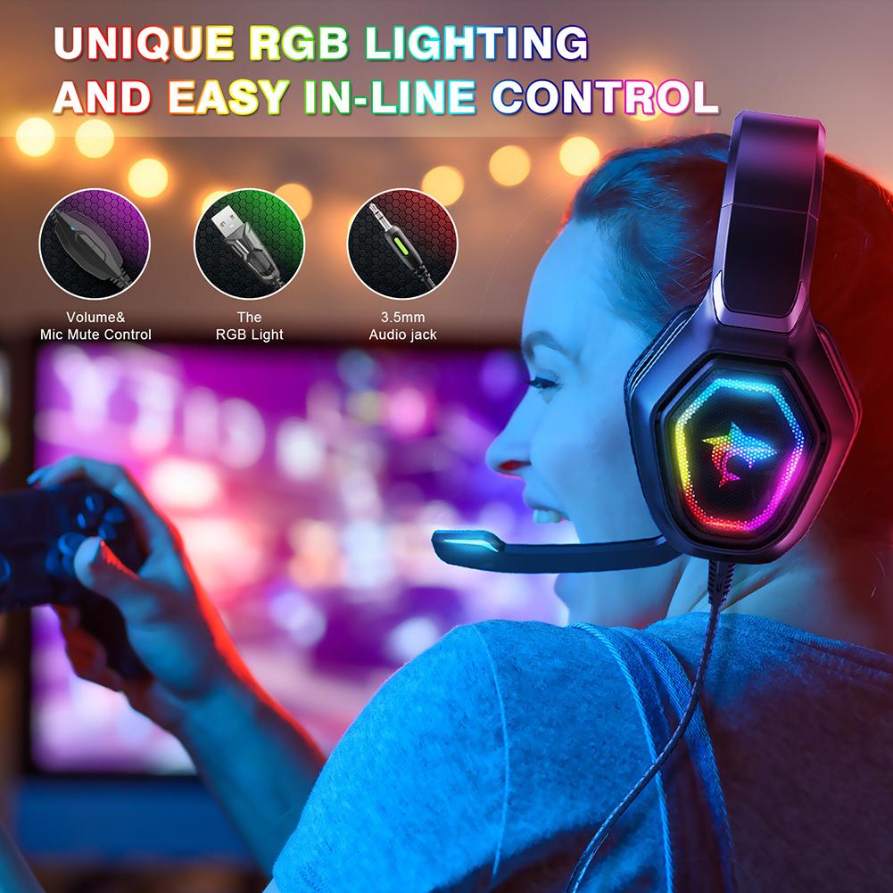 Có Dây 3.5Mm Tai Nghe Chơi Game Đèn RGB Máy Tính Máy Tính Game Thủ Trên Tai Tai Nghe Game Tai Nghe Bass Stereo Trên Đầu