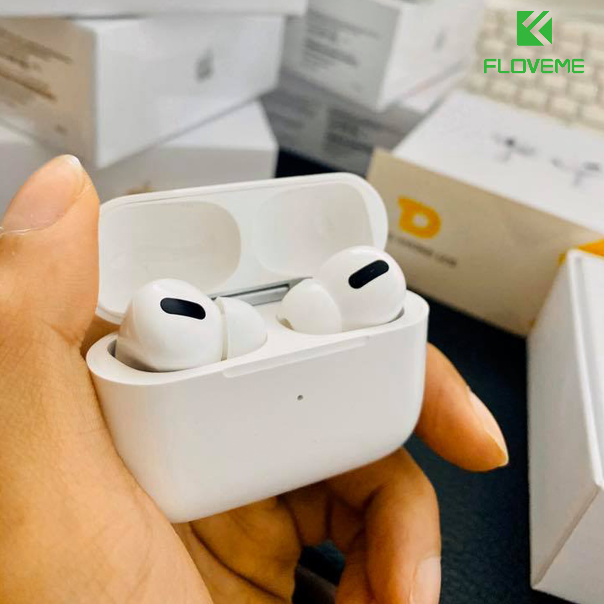 Tai nghe bluetooth Floveme - A Pro công nghệ TWS chống ồn cảm ứng có sạc không dây cao cấp dùng cho cả ios và android - Hàng chính hãng