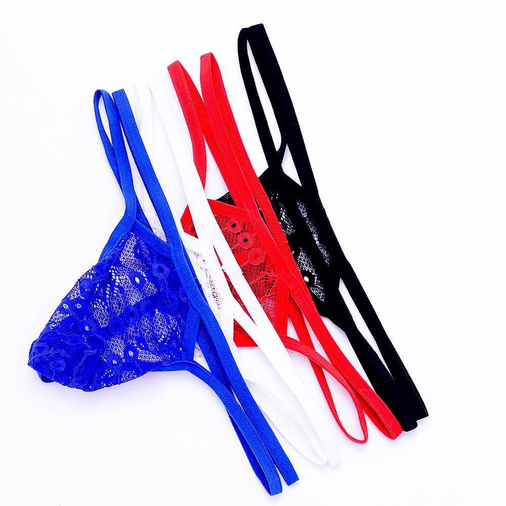 Men's Sexy Low Rise Underwear Lace Coins Double Belts See-through Briefs Thongs