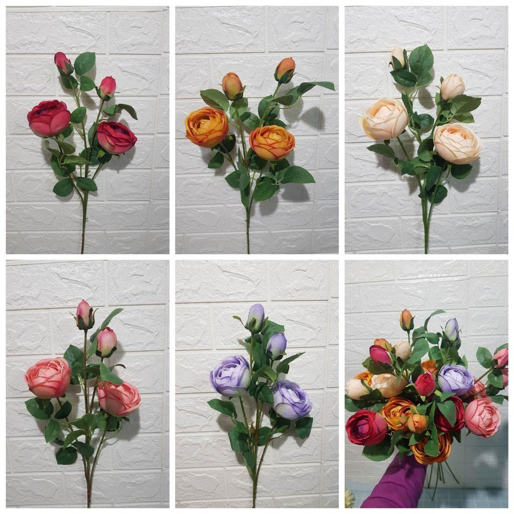 Hoa hồng lụa loại đẹp cành 2 bông 2 nụ dài 75cm