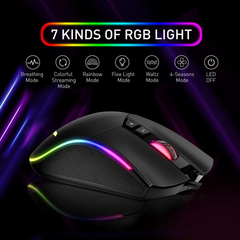 Havit RGB Chuột Chơi Game Có Dây Có Thể Lập Trình Công Thái USB Chuột 4800 DPI 7 Nút & 7 Màu Đèn Nền Cho Chơi Game máy Tính Để Bàn