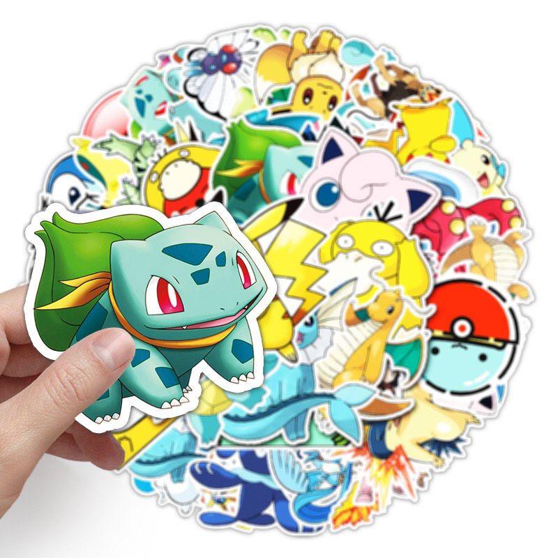 Set 50 sticker hình pokemon, pikachu dễ thương, chống thấm nước, bóc dán dễ dàng