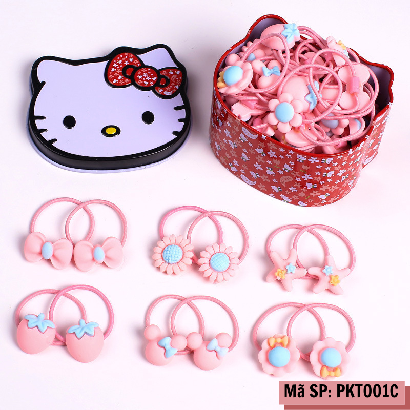 Hộp 40 dây buộc tóc bé gái hình Hello Kitty Mixi Kids PKT001C