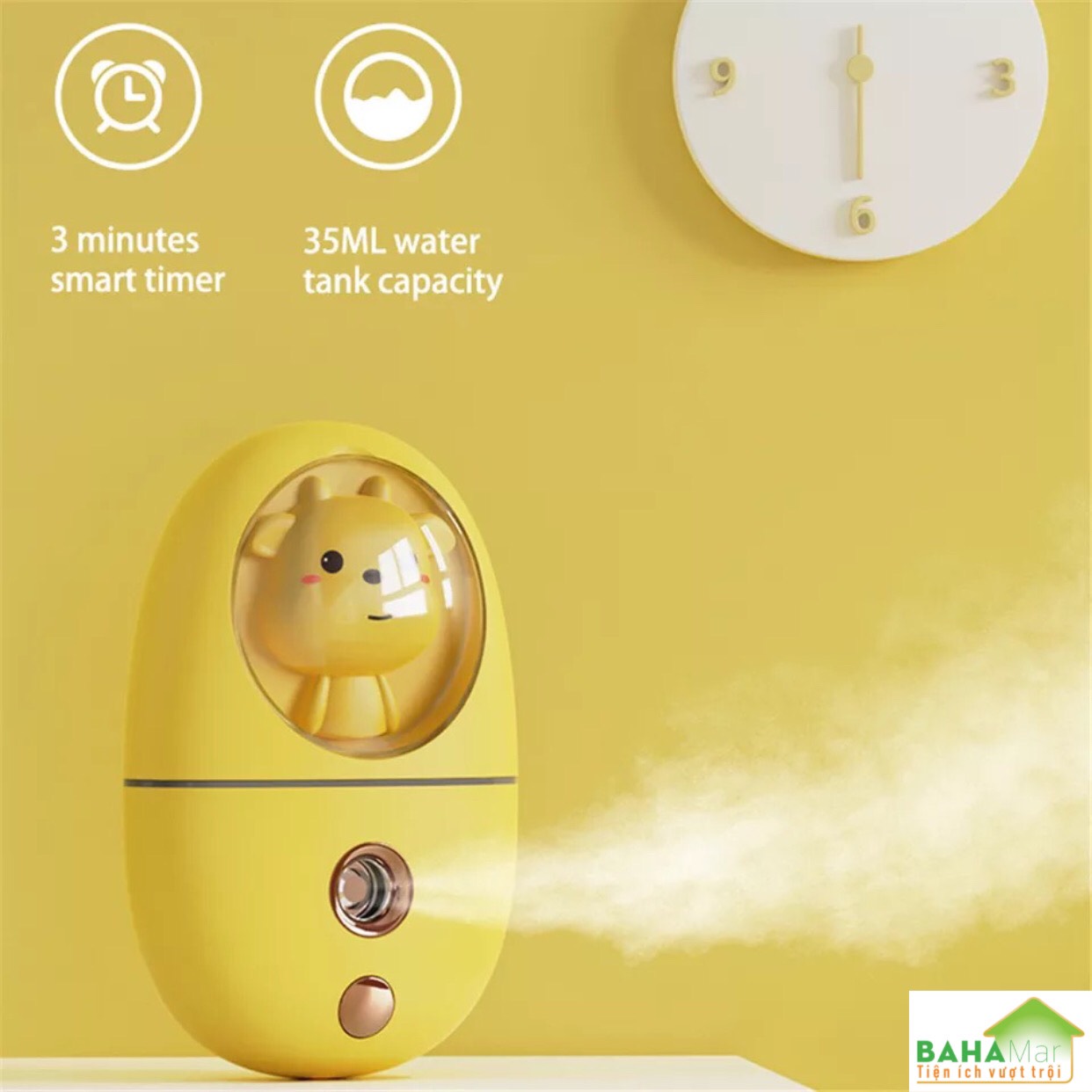 MÁY XÔNG HƠI NANO TẠO ĐỘ ẨM CHO DA - KẾT HỢP PHUN KHỬ KHUẨN MŨI HỌNG CÁ NHÂN "BAHAMAR" máy phun sương có tích hợp đèn LED, khi bật máy phun, ánh sáng ấm áp và tỏa sáng sẽ bao phủ
