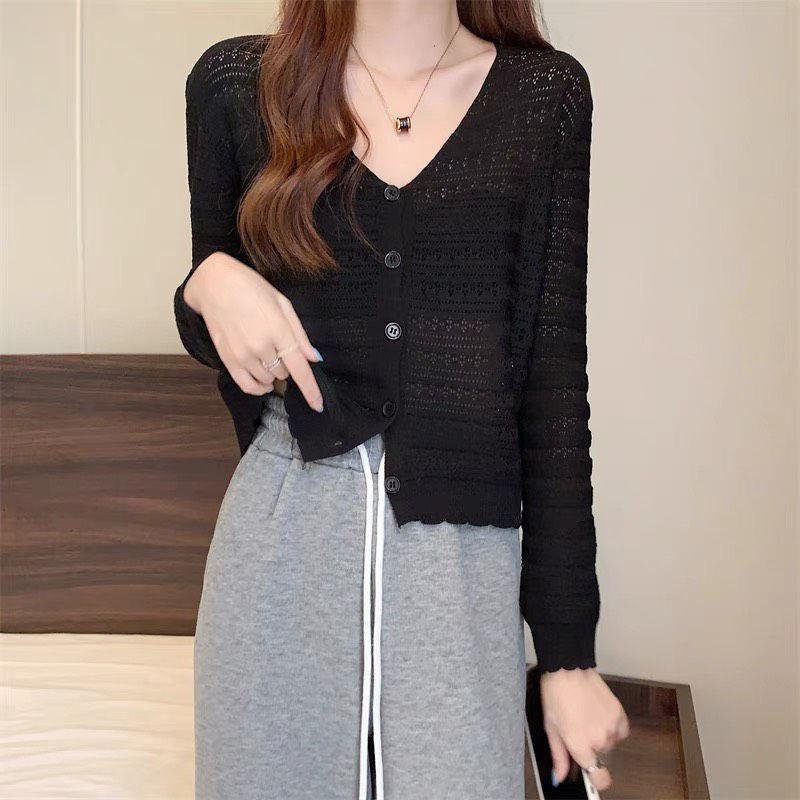 Áo khoác len LƯỚI HOA CHẤM tay dài mỏng nhẹ mặc 2 kiểu dễ phối đồ