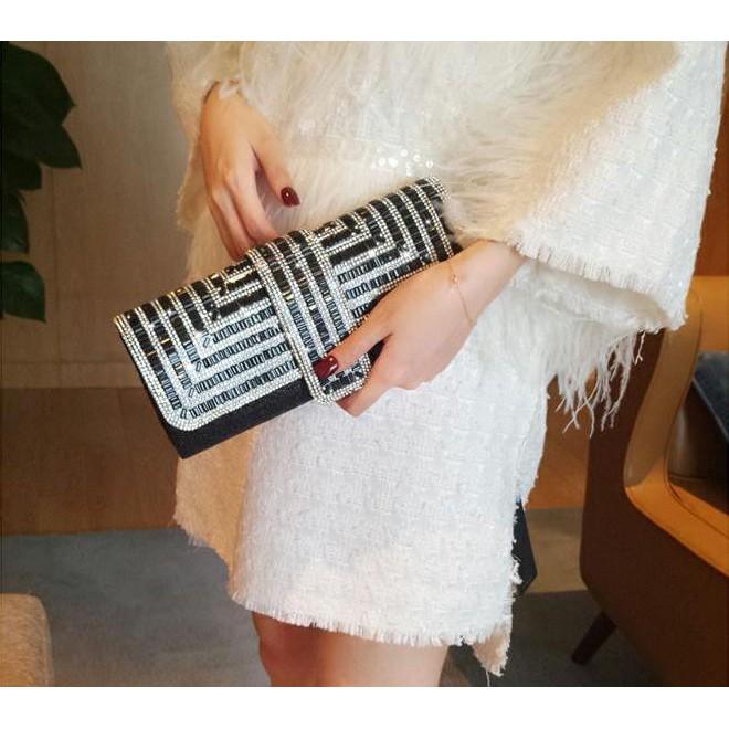 Clutch đi tiệc - Ví cầm tay đính sequin đi tiệc cao cấp có nắp gập