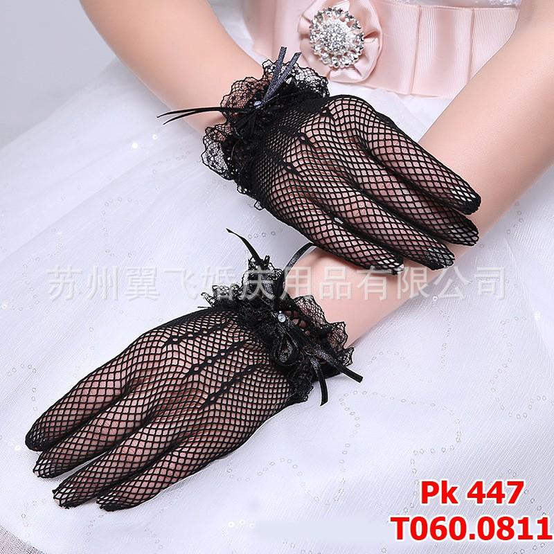 Găng tay lưới đen đính nơ