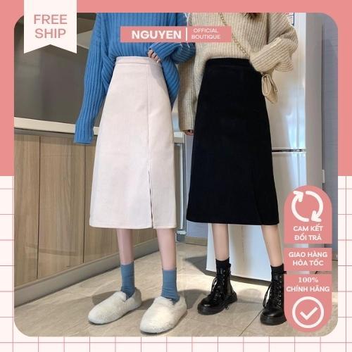 Chân Váy Chữ A Dáng Dài, Chân Váy Midi Xẻ Tà Chất Liệu Nhung Tăm Siêu Hot Phong Cách Ulzzang Thời Trang Hàn Quốc.