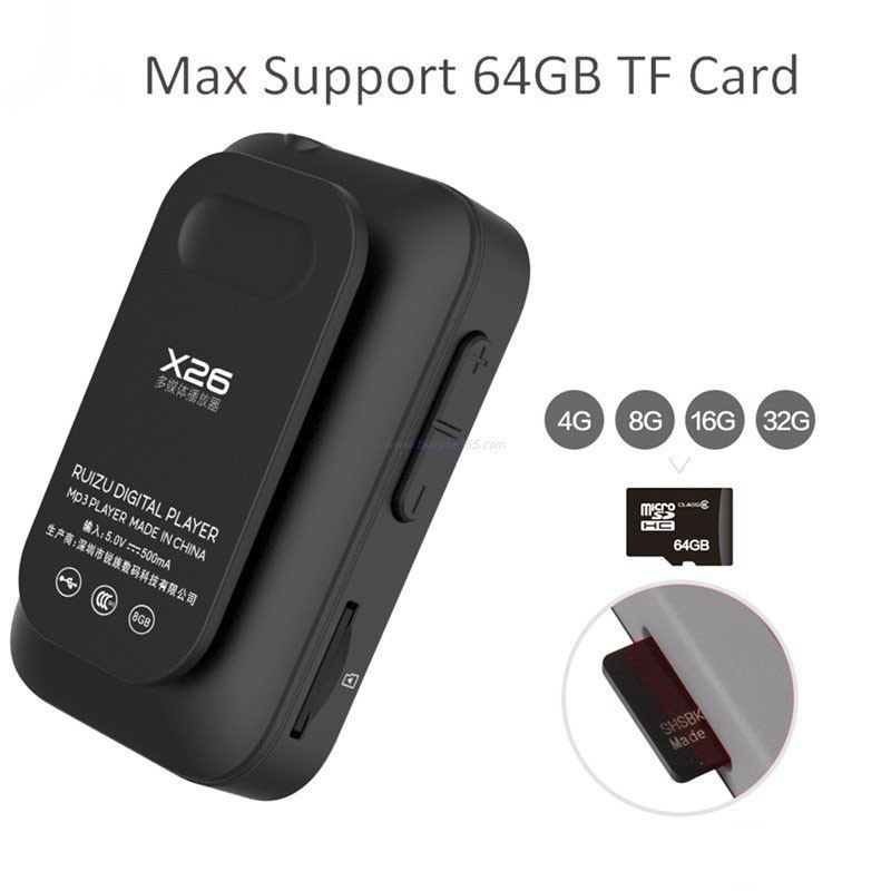 Ruizu X26 - Máy Nghe Nhạc Lossless Thể Thao, Hỗ Trợ Ghi Âm, FM, Bluetooth 4.0 (8GB) - Hàng Chính Hãng