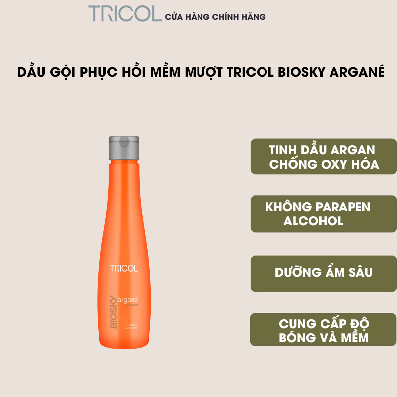 Dầu gội phục hồi mềm mượt Italia Tricol Biosky Argané Shampoo