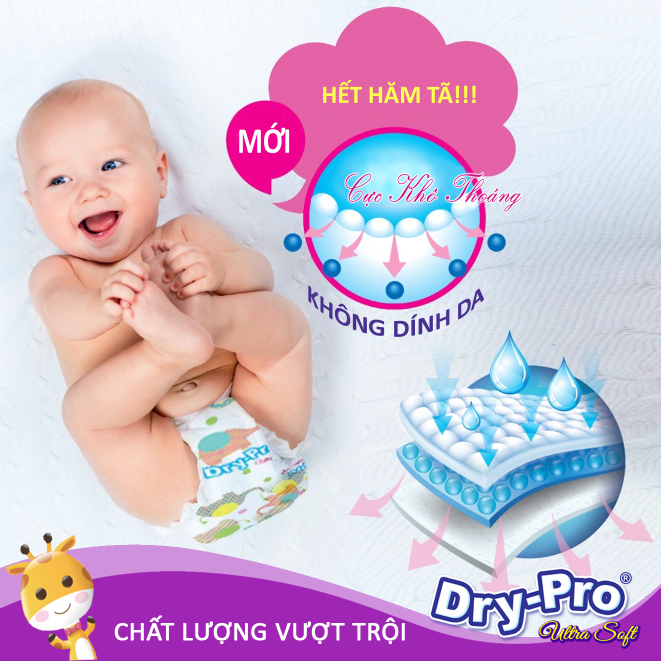 Tã/bỉm dán Dry-Pro siêu mềm nhập khẩu Malaysia size L60 - Gói 60 miếng