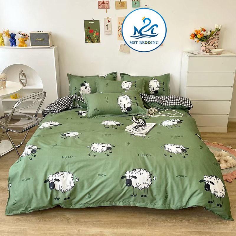 Bộ chăn ga gối Cotton Poly M2T bedding Cừu bông, vỏ chăn mền, drap giường và 2 vỏ gối