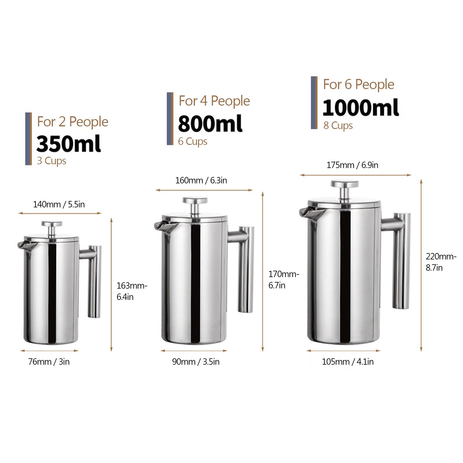 350ml/800ml/1000ml French Press Coffee Maker Stainless Steel Double Walled Insulated Coffee Maker Pot