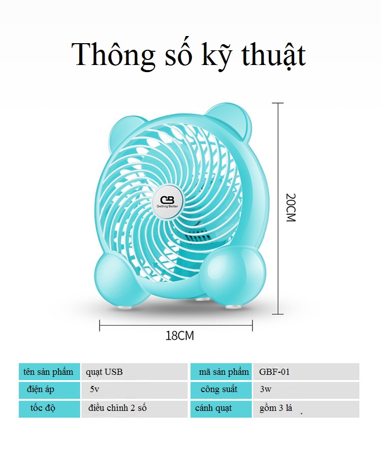 Quạt Bàn Mini Hỗ Trợ Cổng USB GBF_01 2 Nấc Bật