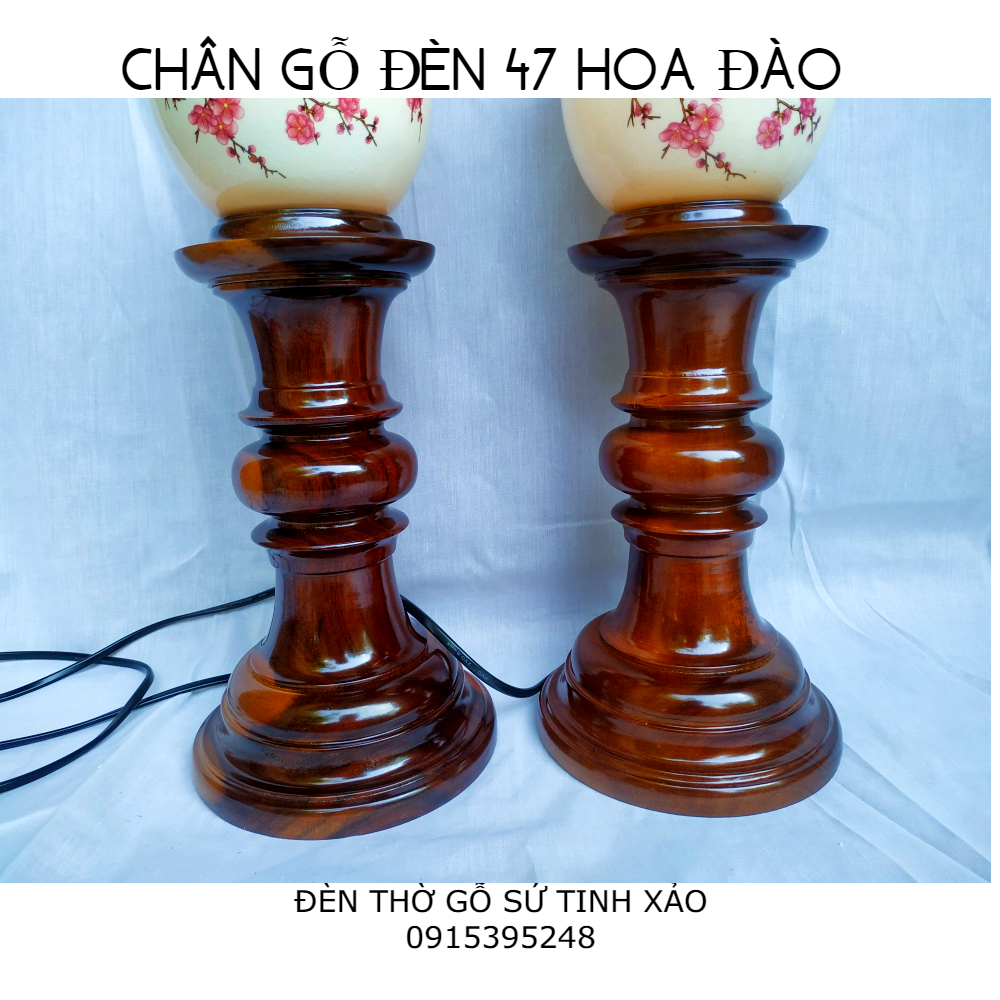 Đôi đèn thờ gỗ sứ tinh xảo HỒNG ĐÀO CHÀO XUÂN (tặng kèm bóng LED dự phòng)