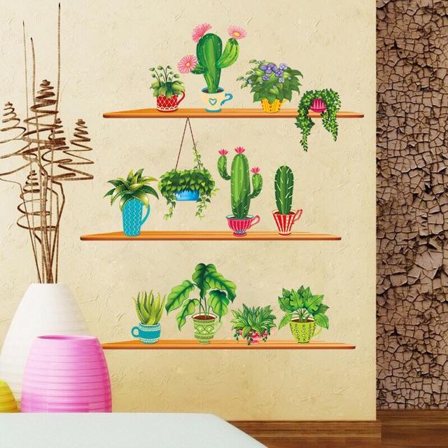 Decal dán tường chậu cây hoa xương rồng