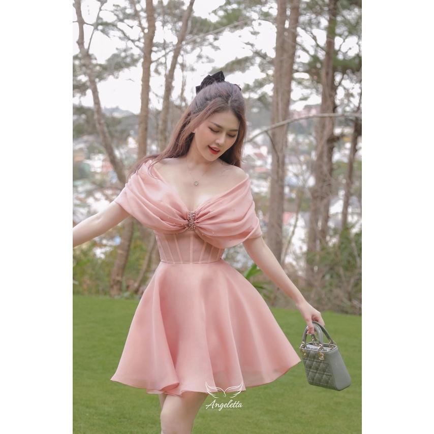 Đầm váy nữ xương cá trễ vai sang chảnh, chất tơ mềm thon gọn, tôn dáng thích hợp đi tiệc, đi chơi