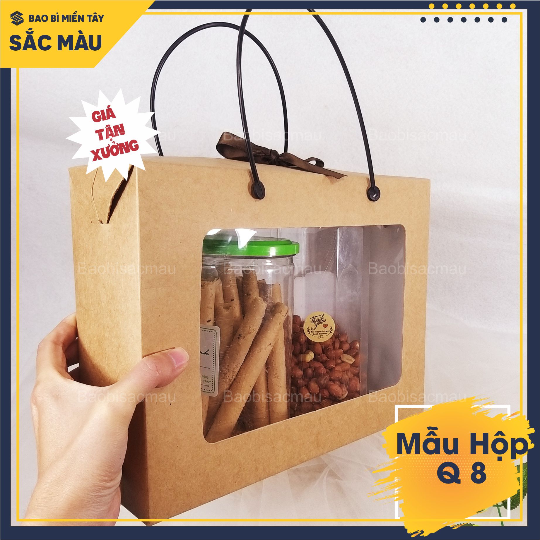 5 Hộp giấy kraft có quai nhựa kích thước lớn dùng để đựng quà tặng, quà tết, đồ trang trí....