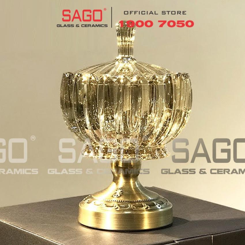 Đĩa Thủy Tinh Trái Cây Có Chân Mạ Đồng Bí Sọc Cao Cấp | Tùy Chọn Kiểu Dáng