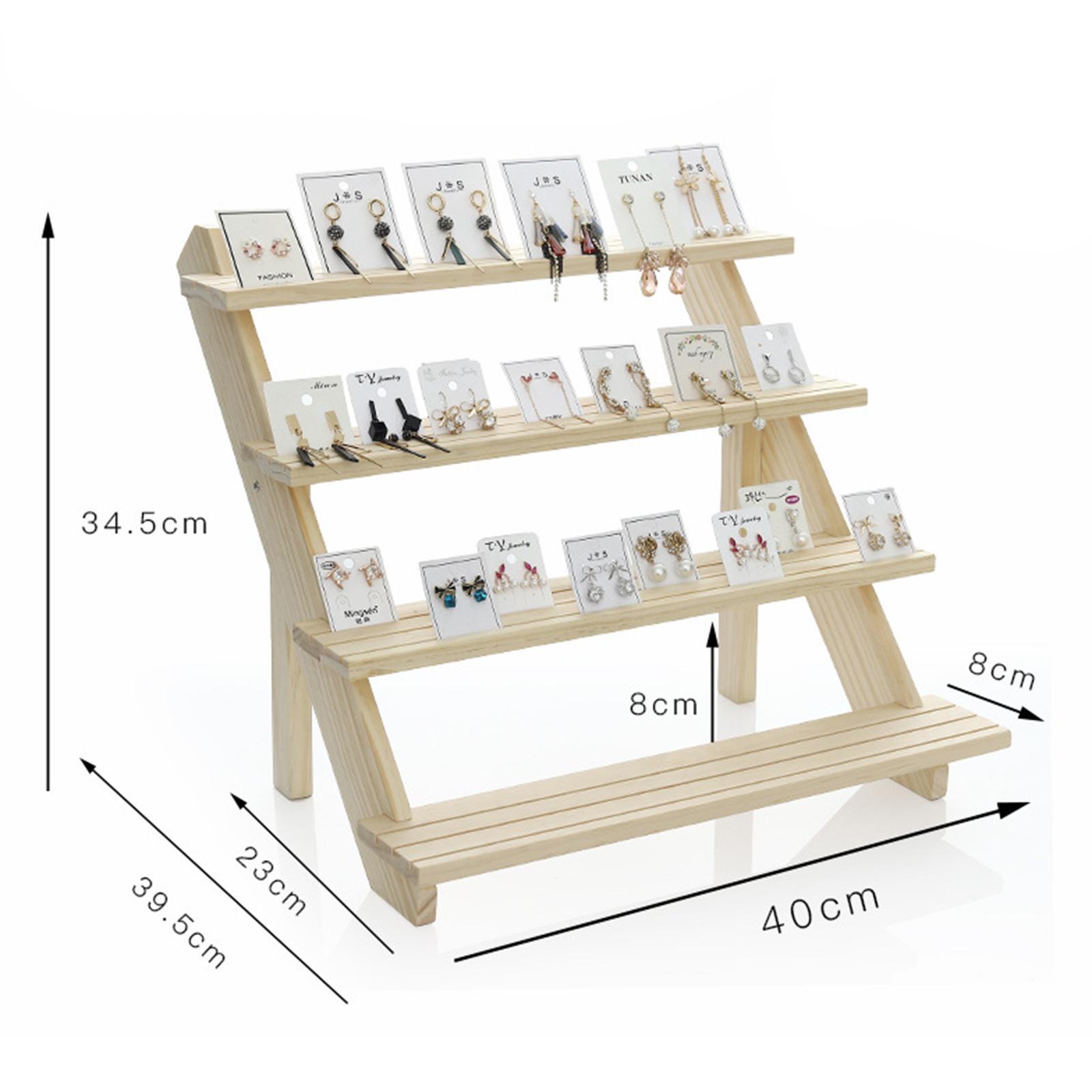 Wooden Jewelry Display Tray Necklace Earrings Storage Rack Two Layers