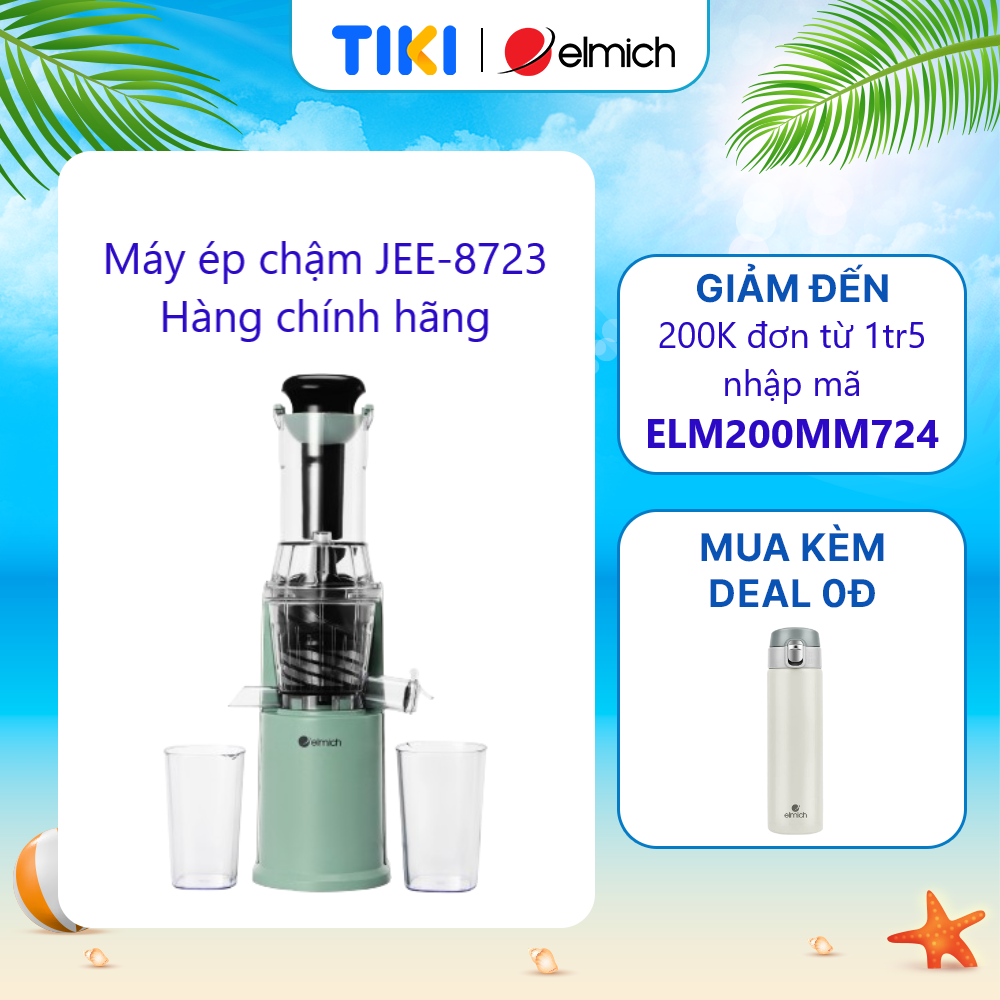 Máy ép chậm Elmich JEE-8723, công suất 250W, hạn chế tách nước, giữ trọn dưỡng chất, gọn nhẹ, tháo lắp dễ dàng, kết hợp với lưới lọc lắp ráp liền với trục vít, dễ dàng vệ sinh - Hàng chính hãng