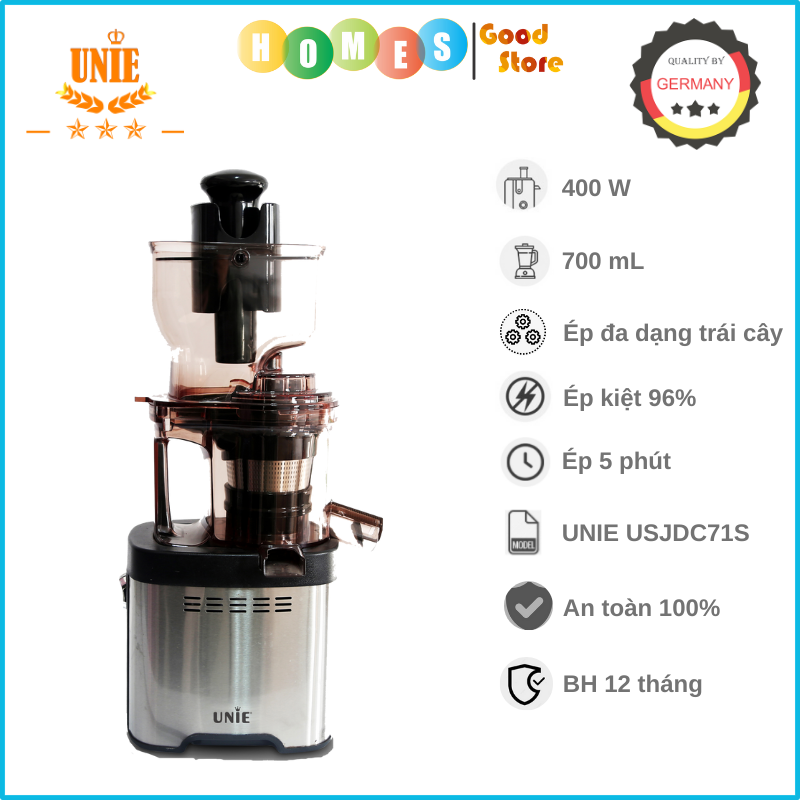 Máy Ép Trái Cây, Máy Ép Chậm Cao Cấp UNIE USJDC71S Tiêu Chuẩn Đức Dung Tích 700 ML Công Suất 400 W - Hàng Chính Hãng