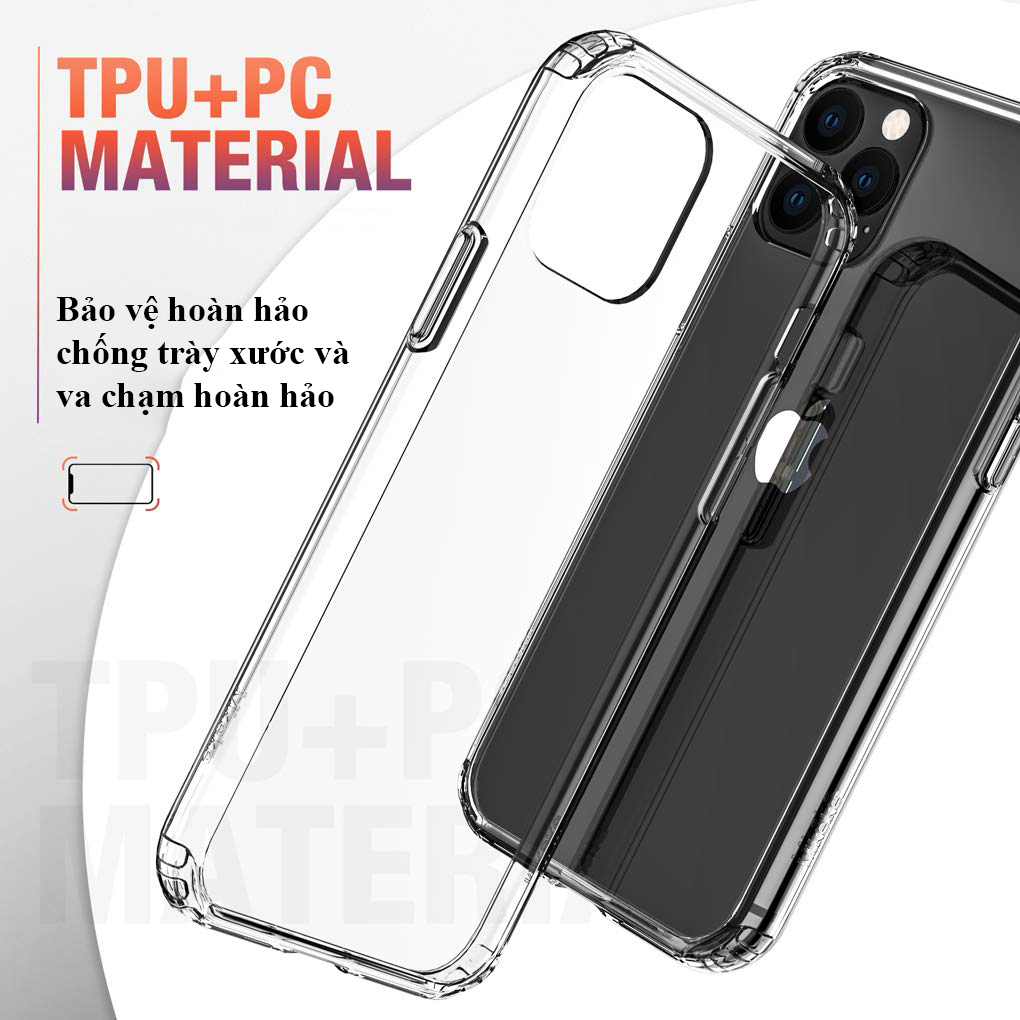 Ốp Lưng Kính Cường Lực Trong Suốt Hoàn Toàn. Lưng Kính Không Ố Vàng, Viền Máy Dẻo Cho Iphone 11/ 11 Pro/ 11 Pro Max