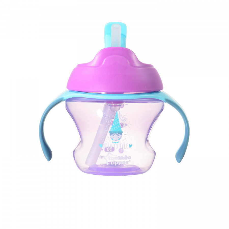 Bình uống nước có ống hút cho bé Tommee Tippee First Straw 150ml từ 9 tháng - Hồng