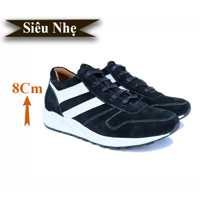 Giày Cao Nam Siêu Nhẹ T&TRA Tăng Cao 8Cm- T20 Đen Lộn- Chất Liệu Da Bò Cao Cấp, Đế và Lót Tăng Cao Chất Liệu EVA Siêu Nhẹ, Trọng Lượng Nhẹ Hơn 30% So Với Đế Cao Su